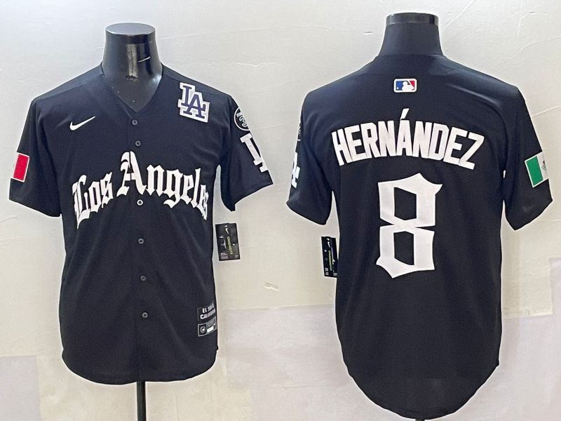 Men Los Angeles Dodgers #8 Hernandez Black Five generations Joint Name 2025 Nike MLB Jersey style 10